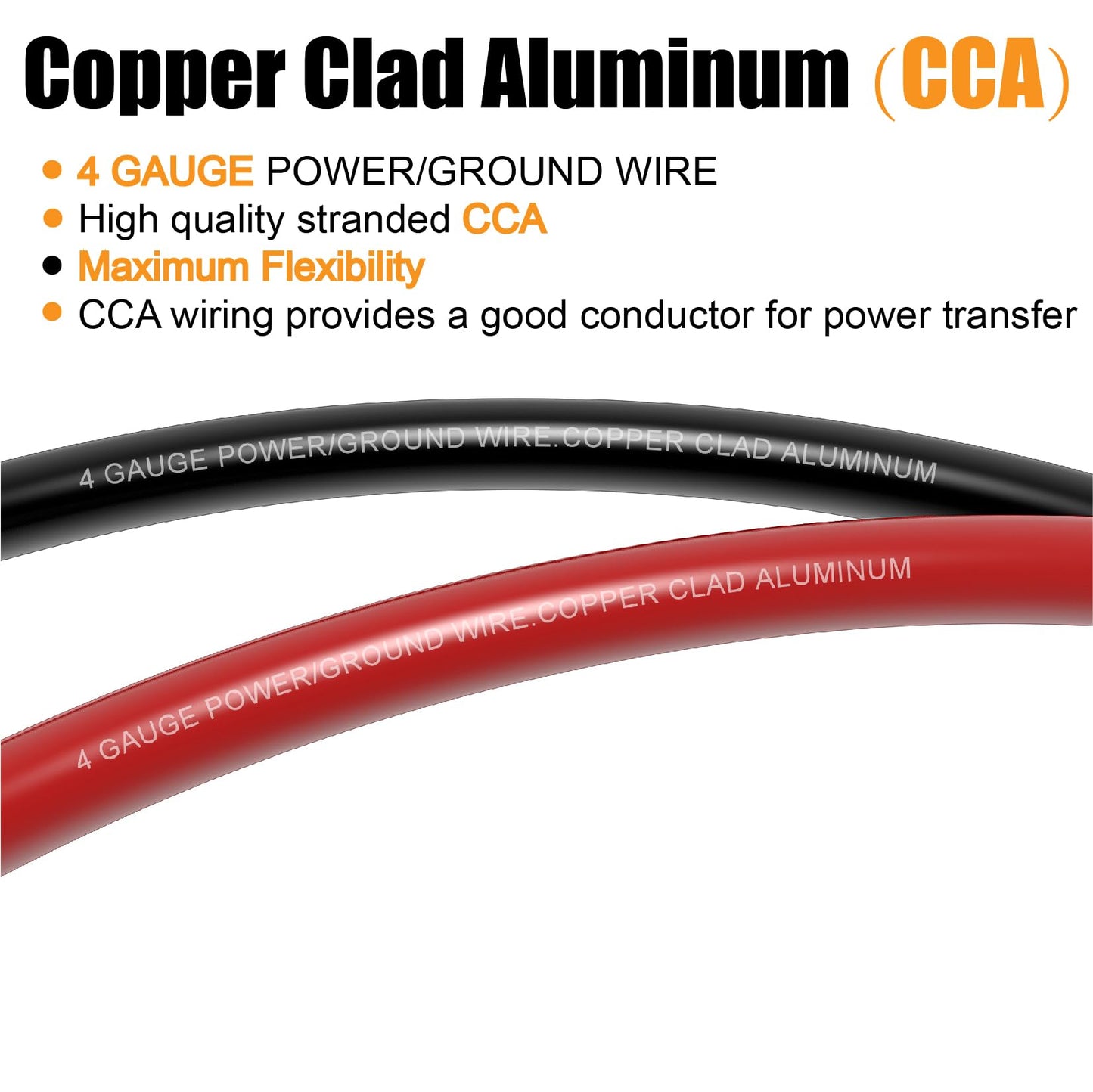 Fuzbaxy 4 Gauge Wire (25 Feet Black+25 Feet Red) Copper Clad Aluminum CCA - Primary Automotive Wire Power/Ground,20PCS Lugs Terminal Connectors,20PCS Heat Shrink Tubing