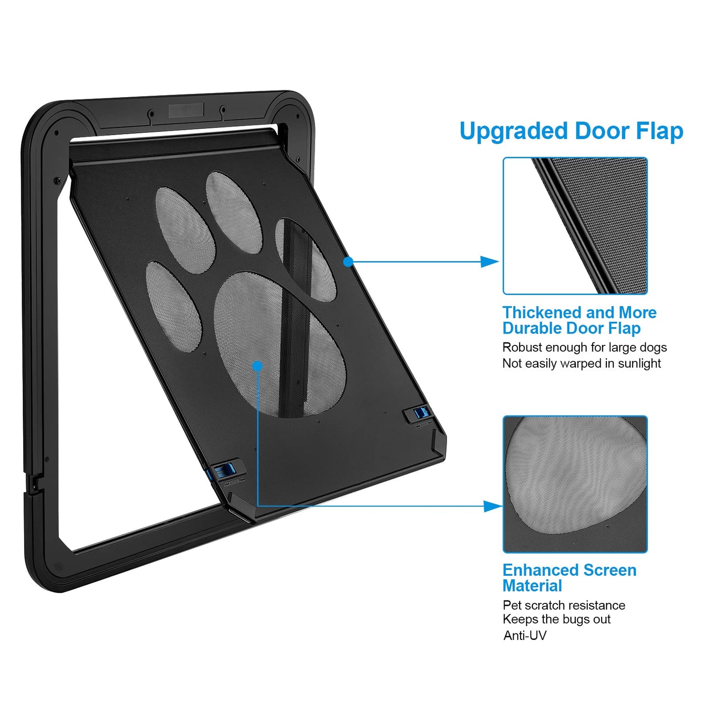 Ownpets Pet Screen Door, Magnetic Flap Screen Automatic Lockable Black Door for Small Dog and Cat Gate,Easy to Install (Large 12" x 14")