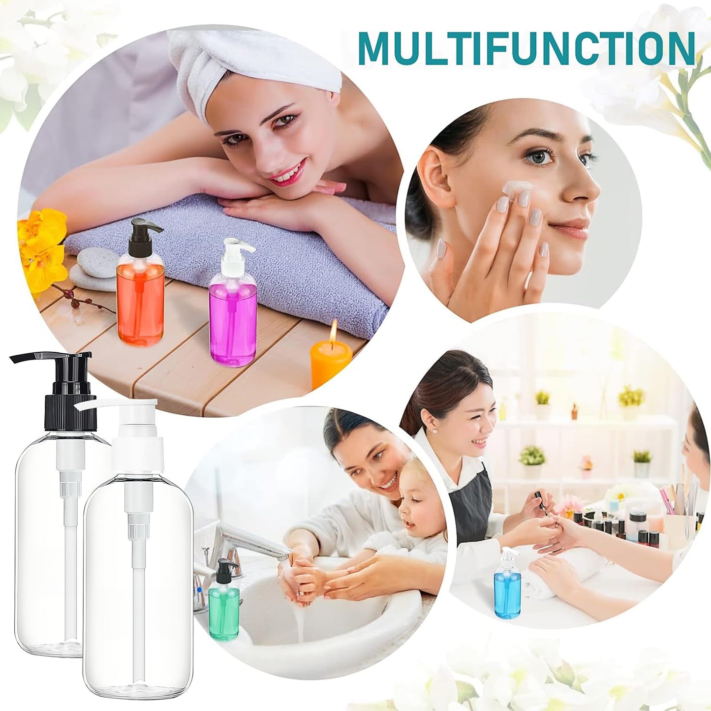 30 Pack Clear Empty Lotion Bottles, 8 oz Plastic Pump Bottles, Shampoo and Conditioner Dispenser Bottles with Pumps for Body Wash, Shampoo, Massage Lotion (Black&White)