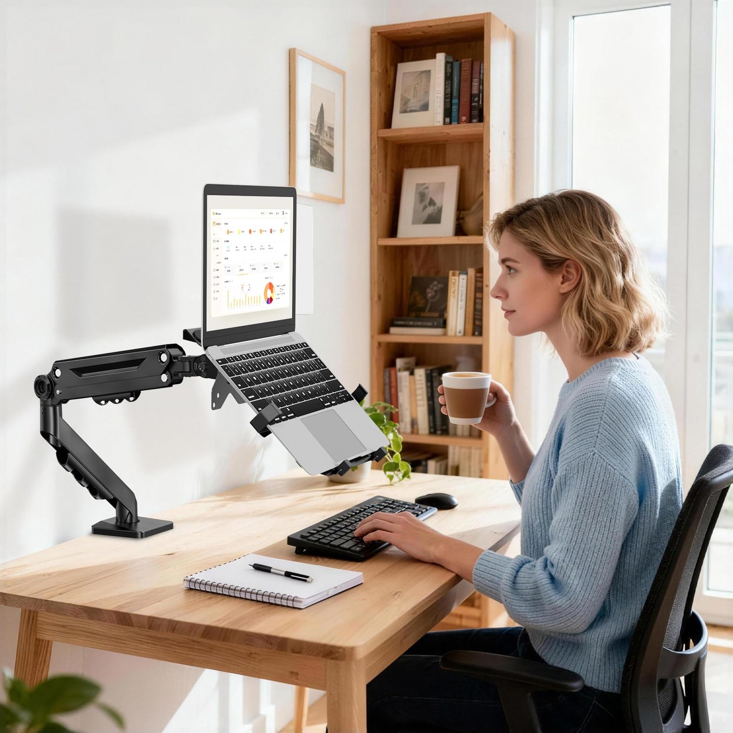 PUTORSEN Laptop Arm Mount for Desk, Fits Max 18'' Notebook and 17-40'' Monitor, Monitor Mount with Adjustable Laptop Tray, Holds up to 26.4lbs, VESA 75/100mm