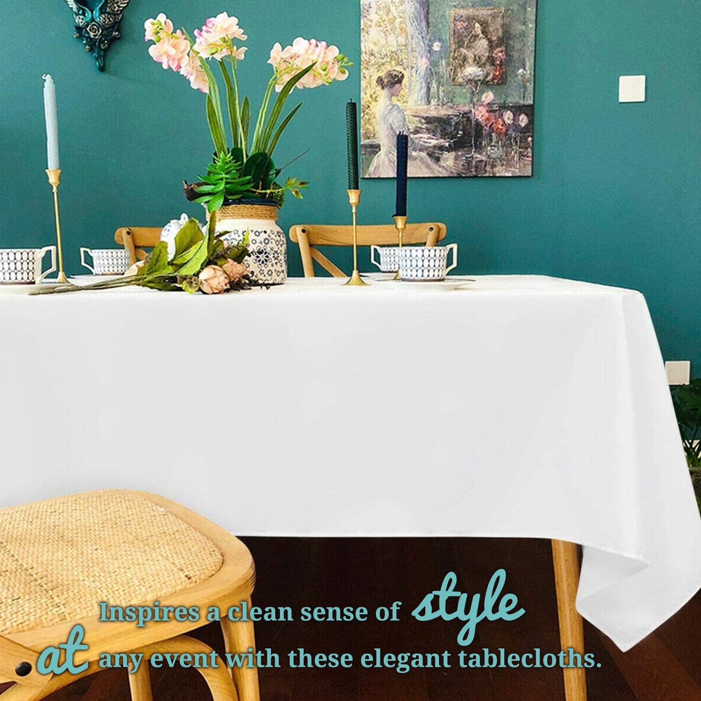 6Pack White Polyester Tablecloths, 60 x 102 Inch for 6ft Rectangle Tables Polyester Table Cover Washable Table Cloth for Wedding Reception Banquet Party