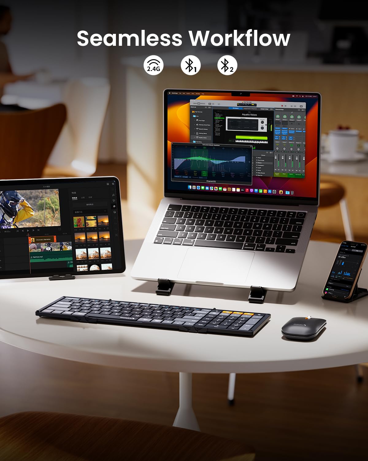 ProtoArc Foldable Keyboard Mouse Combo, XKM01 CaseUp Portable Bluetooth Keyboard and Mouse with Laptop Stand, a Mobile Work Solution for On-The-Go, Compatible with Laptop PC MacBook Windows Mac OS