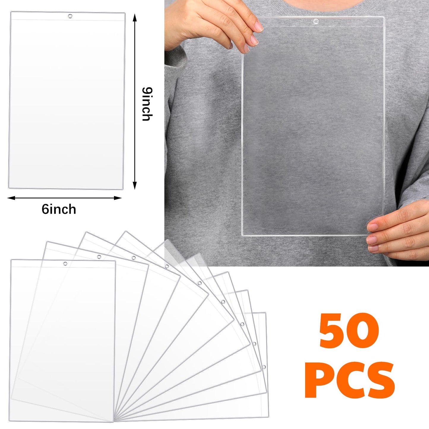 Jetec 50 Pcs Vinyl Shop Ticket Holders Both Sides Clear 6 x 9 Inches Dry Erase Pocket Sleeves Work Order Plastic Sleeves Job Ticket Holders for Home Office Posting Signs Box