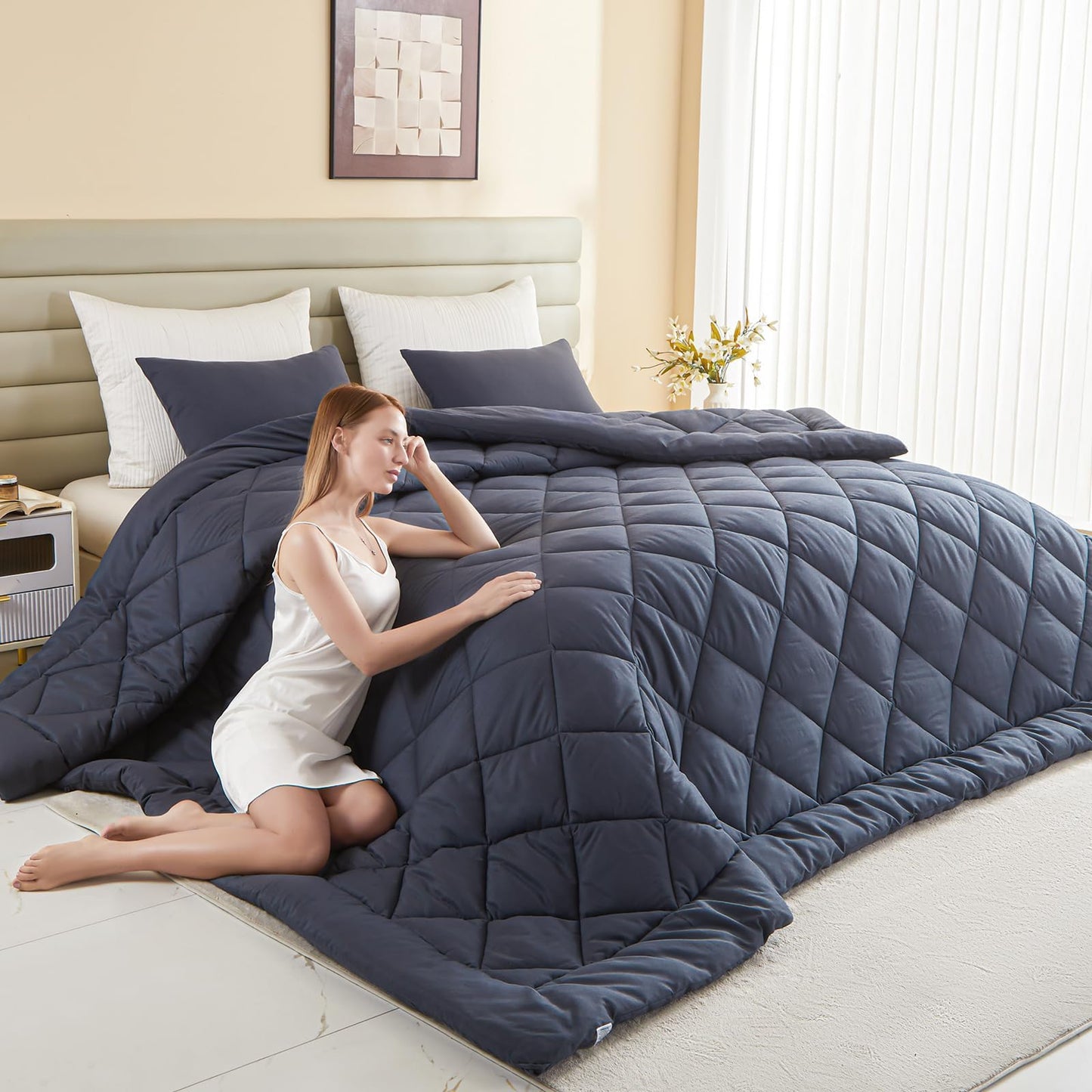 128x120 Oversized King Comforter, Extra Large King Size Comforter Oversized, All Season Soft Lightweight Quilt Down Alternative Duvet Insert with 8 Corner Tabs(120x128, Grey)