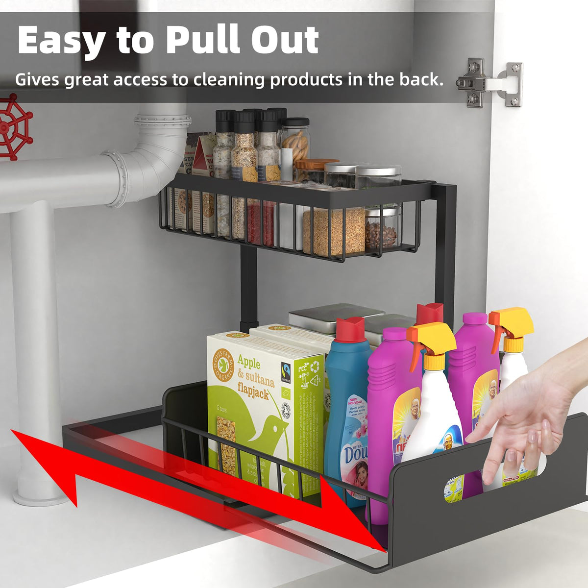 Under Sink Organizer 2 Pack, 2 Tier Rustproof Under Cabinet Storage, Sliding Kitchen Sink Organizer for Kitchen Bathroom