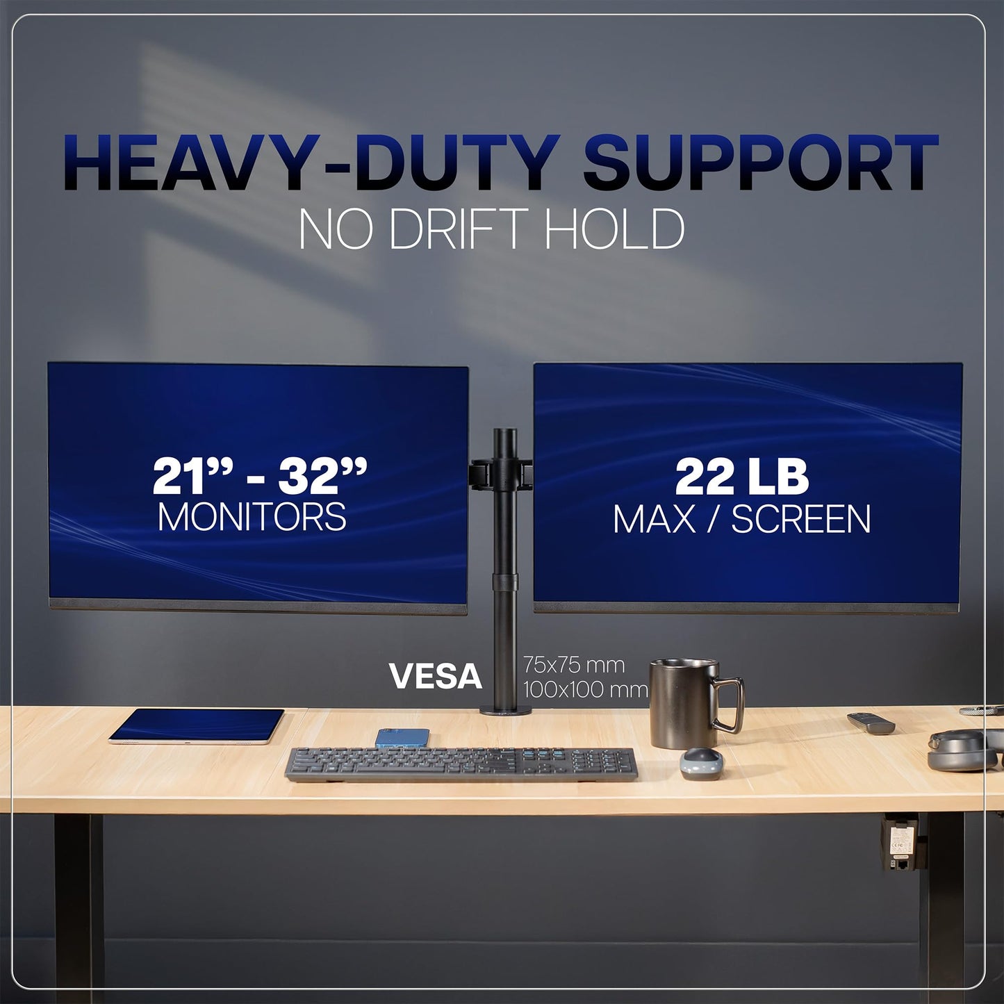 VIVO Dual LCD LED 21 to 32 inch Monitor Desk Mount, Heavy Duty, Adjustable Telescoping Arms, Flush Wall Setup, Fits 2 Screens, Black, STAND-V002E