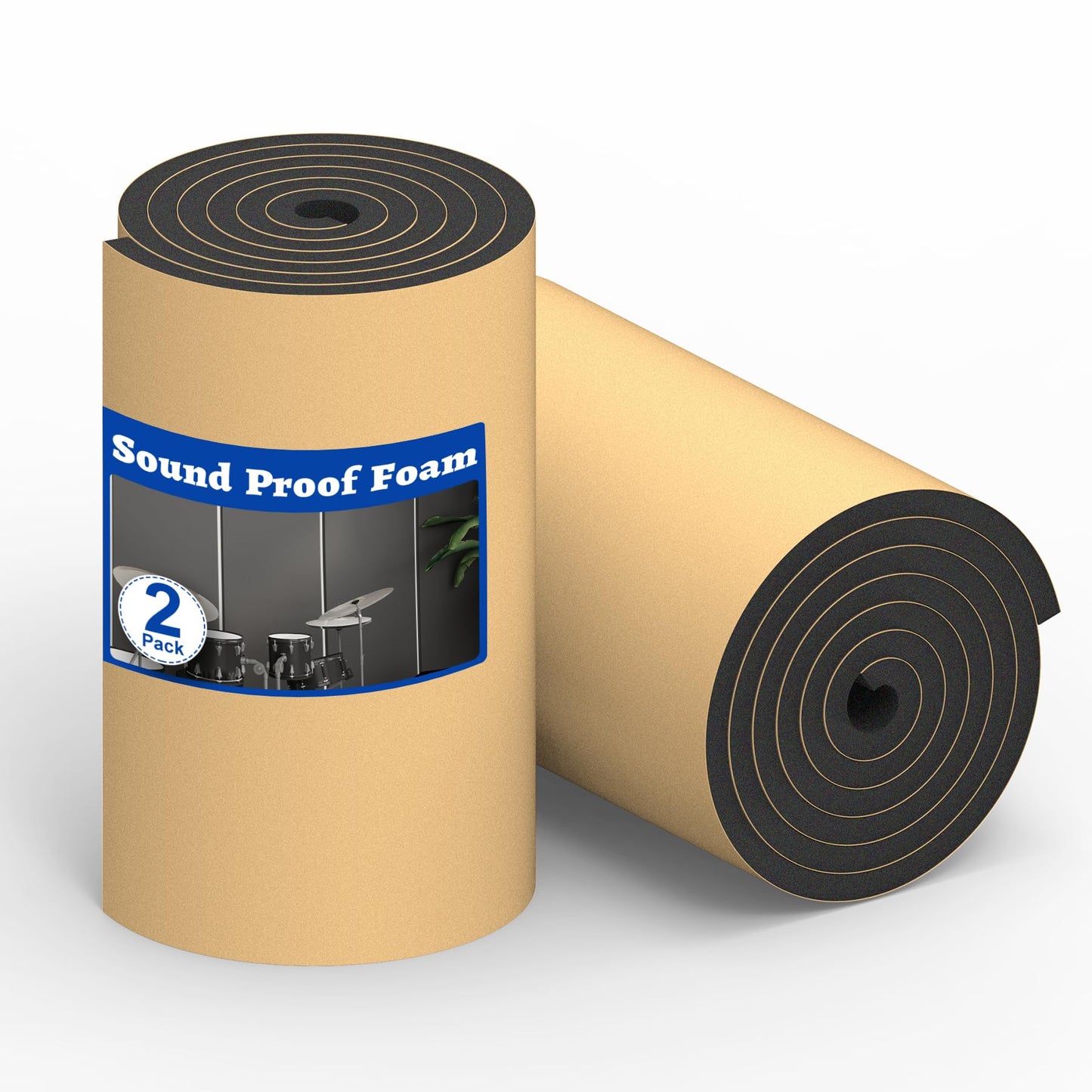 Wintcomfort 2 Pack High Density Self-adhesive Acoustic Foam, 12 x 71 Inches, 11.8 sqft Thicken Sound Proof Foam, Heat/Sound Insulation Roll Acoustic Treatment Foam for Home Office Recording Studio