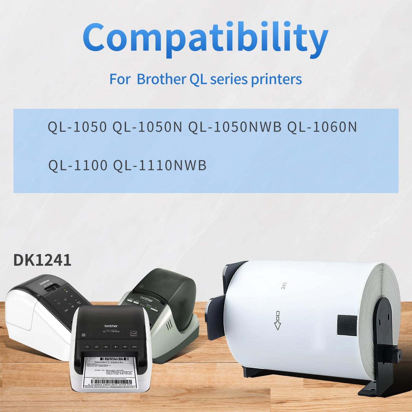 AYMSous 4 Pack DK-1241 DK1241 Die-Cut Wide Shipping Address Label (4" x 6" / 102mm x 152mm) with 2 Reusable Cartridges Paper Replacement for Brother DK-1241 for QL-1050 QL1060N QL1100 QL1110NWB
