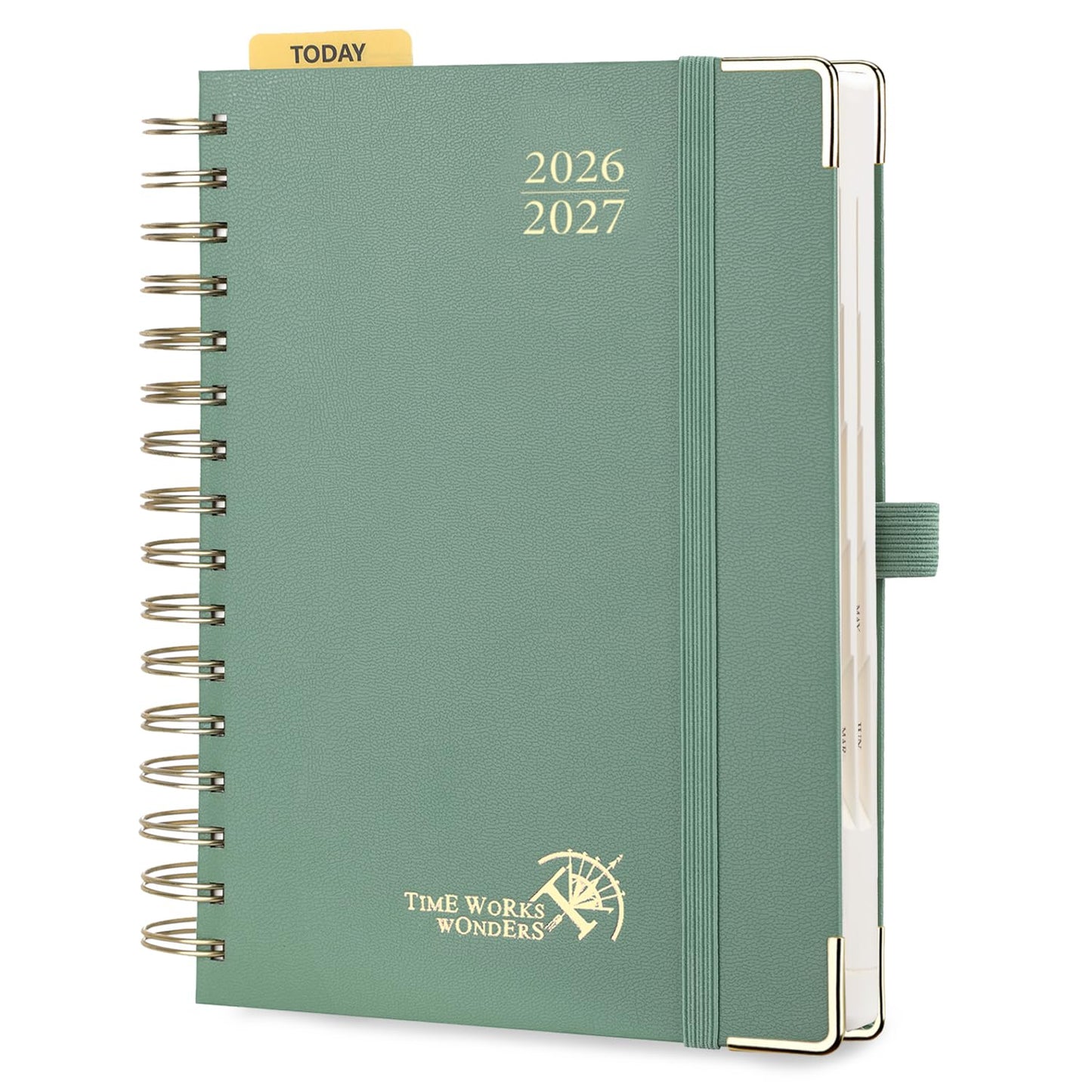 POPRUN 2026-2027 Daily Planner One Page Per Day, 5.75" x 8.5", Academic Daily Calendar Book with July 2026 to June 2027, Hardcover Appointment Book with Hourly Time Slots, Spiral Bound, Monthly Tabs - Midnight Green