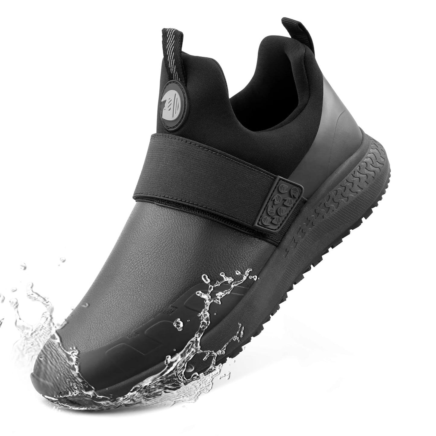 Delobi Non Slip Work Shoes for Men Slip On Food Service Kitchen Chef Restaurant Shoes Waterproof Slip Resistant Walking Sneakers Lightweight Comfortable Working Footwear Leather, Black, 9.5