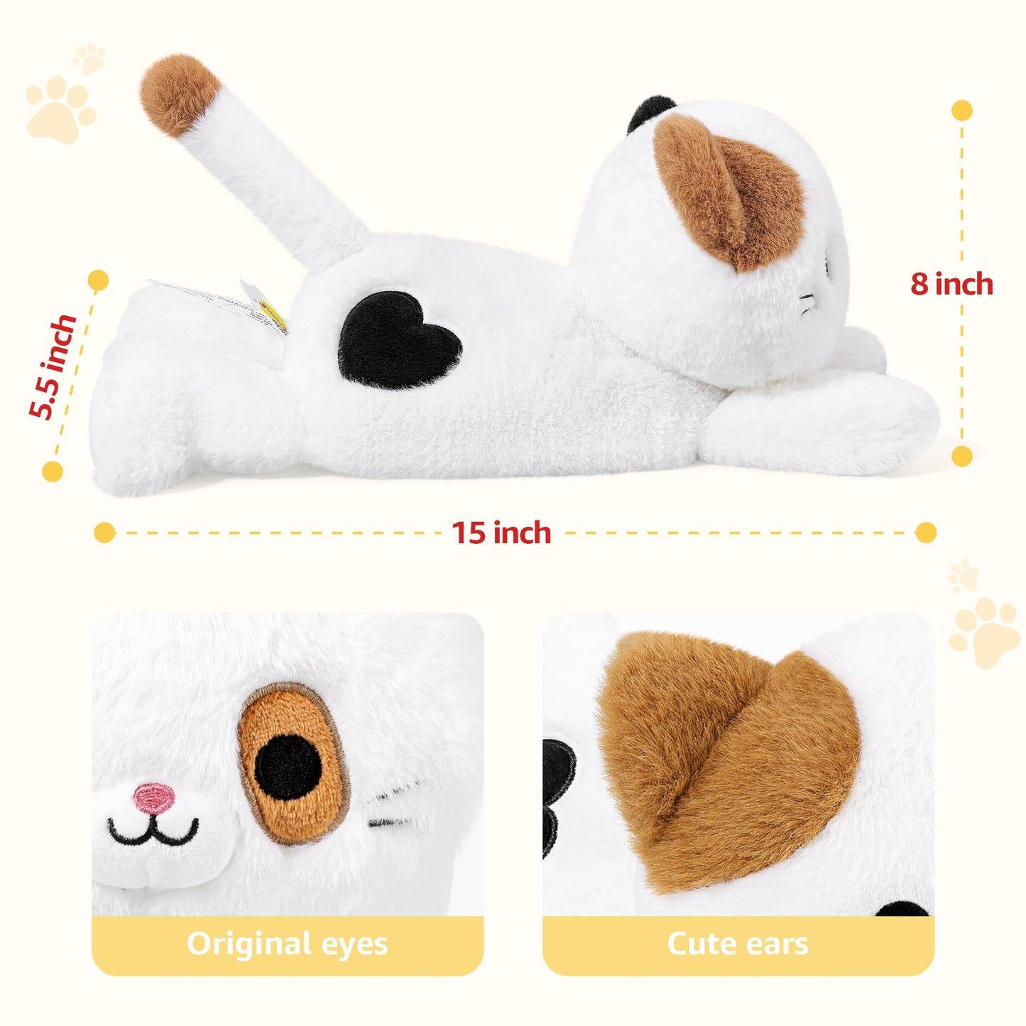 Onsoyours Original Heatable & Weighted Calico Cat Stuffed Animals, 15 inch Microwavable Kitten Plushie for Warmth & Stress Relief - Comfort Soft Plush Toys for Kids and Adults