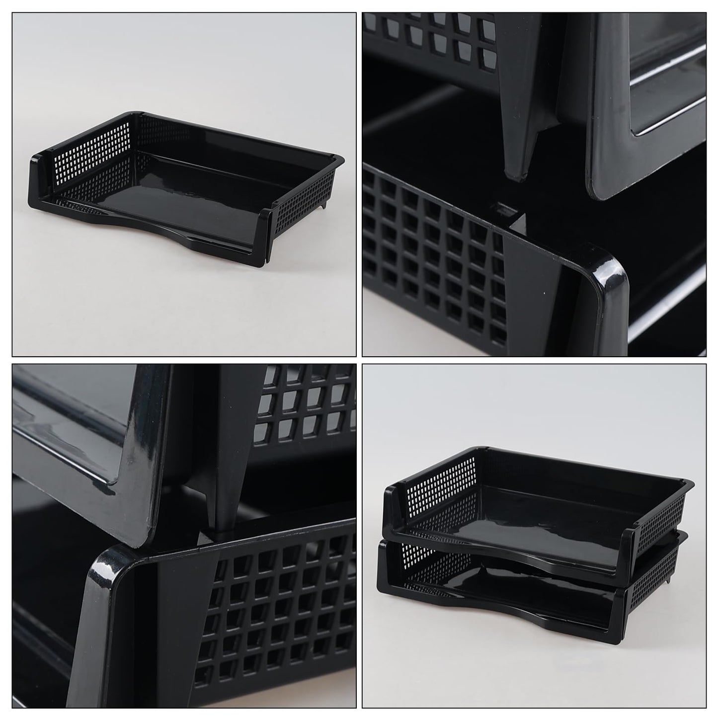 Lasbily 6 Tiers Stackable A4 File Tray, Plastic Desk Letter Tray, Stackable Office Letter Tray, Black