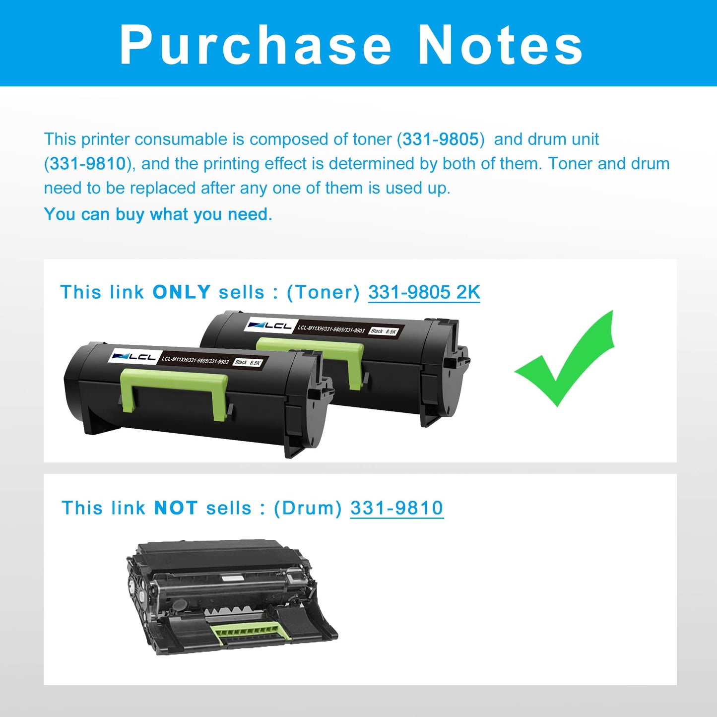 LCL Compatible Toner Cartridge for Dell M11XH 331-9805 331-9803 311-9805 C3NTP B2360d 8500 Pages (2-Pack Black) for Dell B2360d B2360dn B3460dn B3465dn B3465dnf