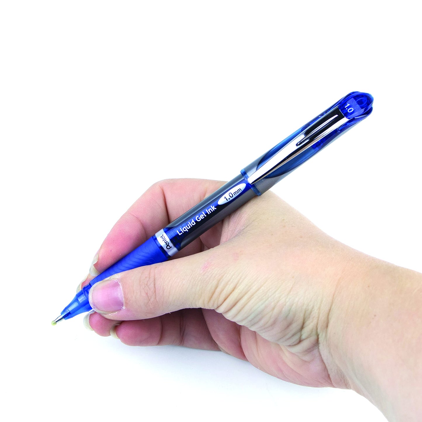 Pentel EnerGel Liquid Gel Rollerball Pen with Cap to Protect Pockets, Everyday Writing, Office Supplies, School Supplies, 1.0mm Bold Point, Blue Ink, BL60-C, Box of 12