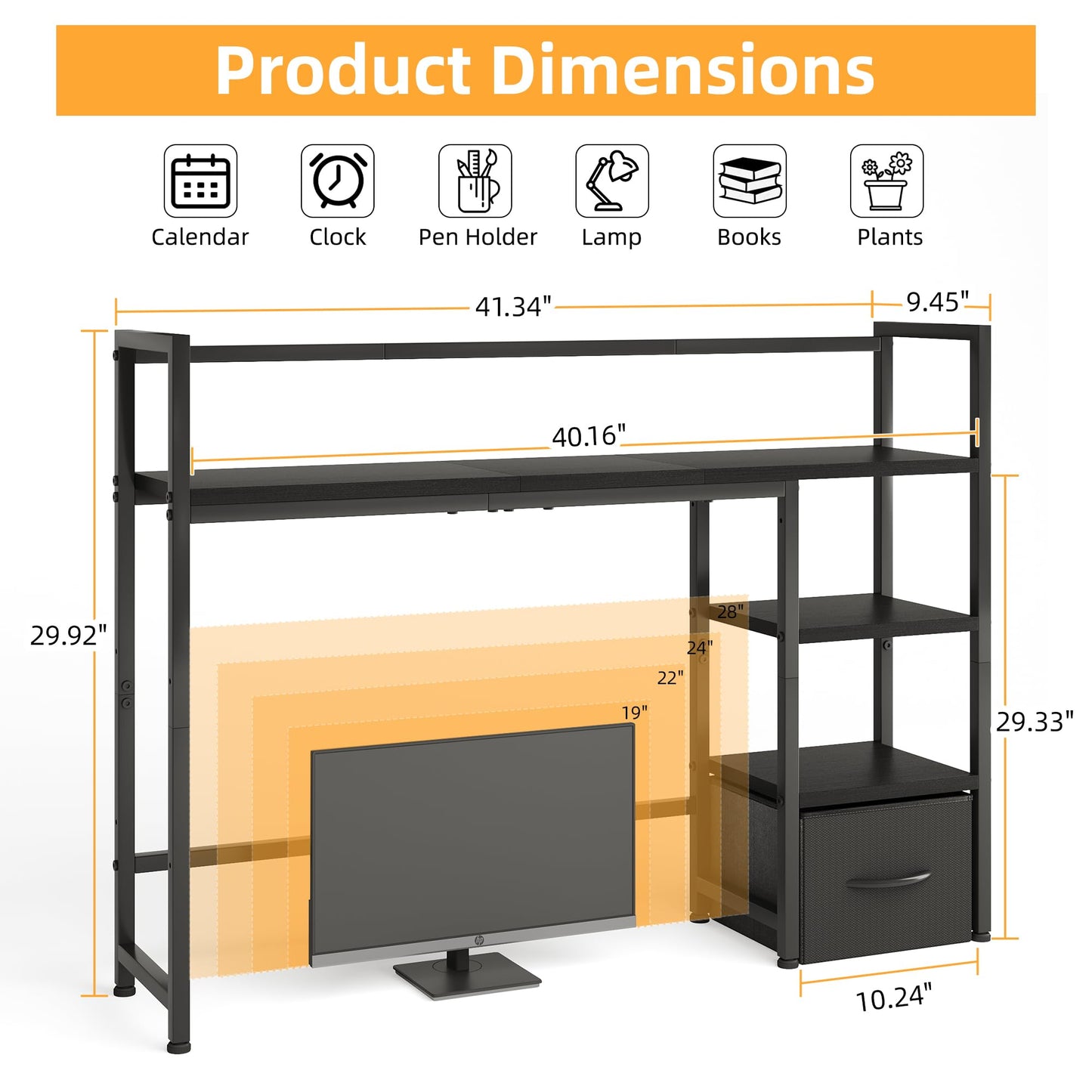 COTUBLR Desk Shelf, 41.3" Desktop Organizer Shelf, Desk Hutch for Computer Monitor, 4 Tier Desktop Display Rack, Wood Desktop Bookshelf Storage Rack for Home Office Dorm, Black