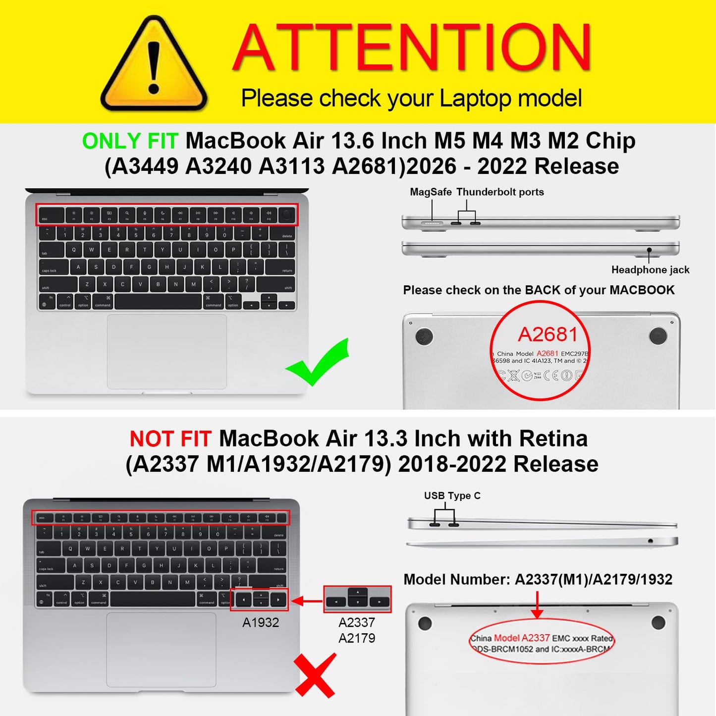 Fintie Case for MacBook Air 13.6 Inch A3449 A3240 A3113 A2681 (2026-2022 Release) - Heavy Duty Rugged Hard Shell Case Cover with TPU Bumper for MacBook Air 13.6" M2 M3 M4 M5 Chip with Touch ID, Clear