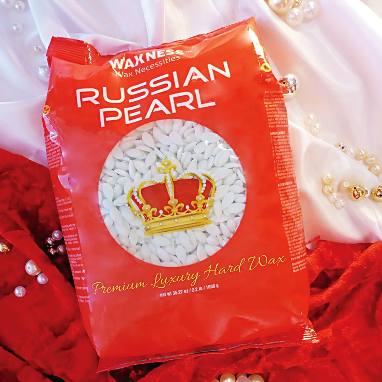 Waxness Wax Necessities Polymer Blend Luxury Hard Wax Beads Russian Pearl 2.2 lb / 1 kg for Hair Removal, Rosin and Fragrance Free, Low Temperature, For Sensitive Skin, Made in Italy