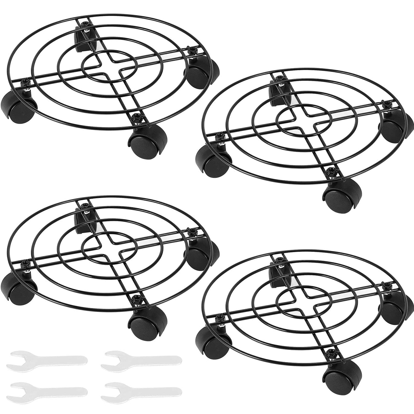 FUNSUEI Plant Stand with Wheels, 4 Pack 12 Inch Heavy Duty Iron Plant Caddy with 360°Swivel Wheels, Max Load 110 lbs for Flower Pot Outdoor Indoor, Black