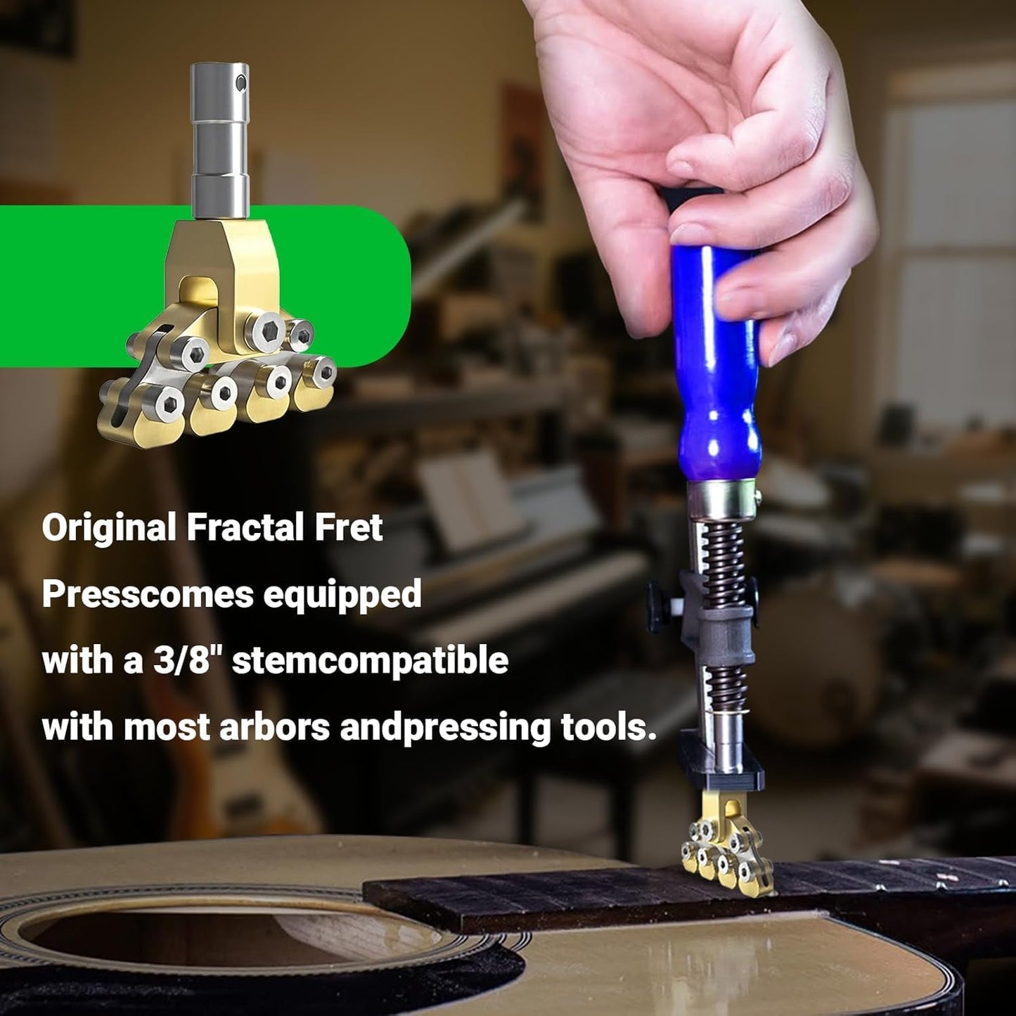BINGOX Guitar Fractal Fret Press Tool with Box – Self-Adjusting Radius Fret Press for Acoustic & Electric Guitars – Brass & Steel Fret Wire Seating Tool for Luthiers & DIY Guitar Repair