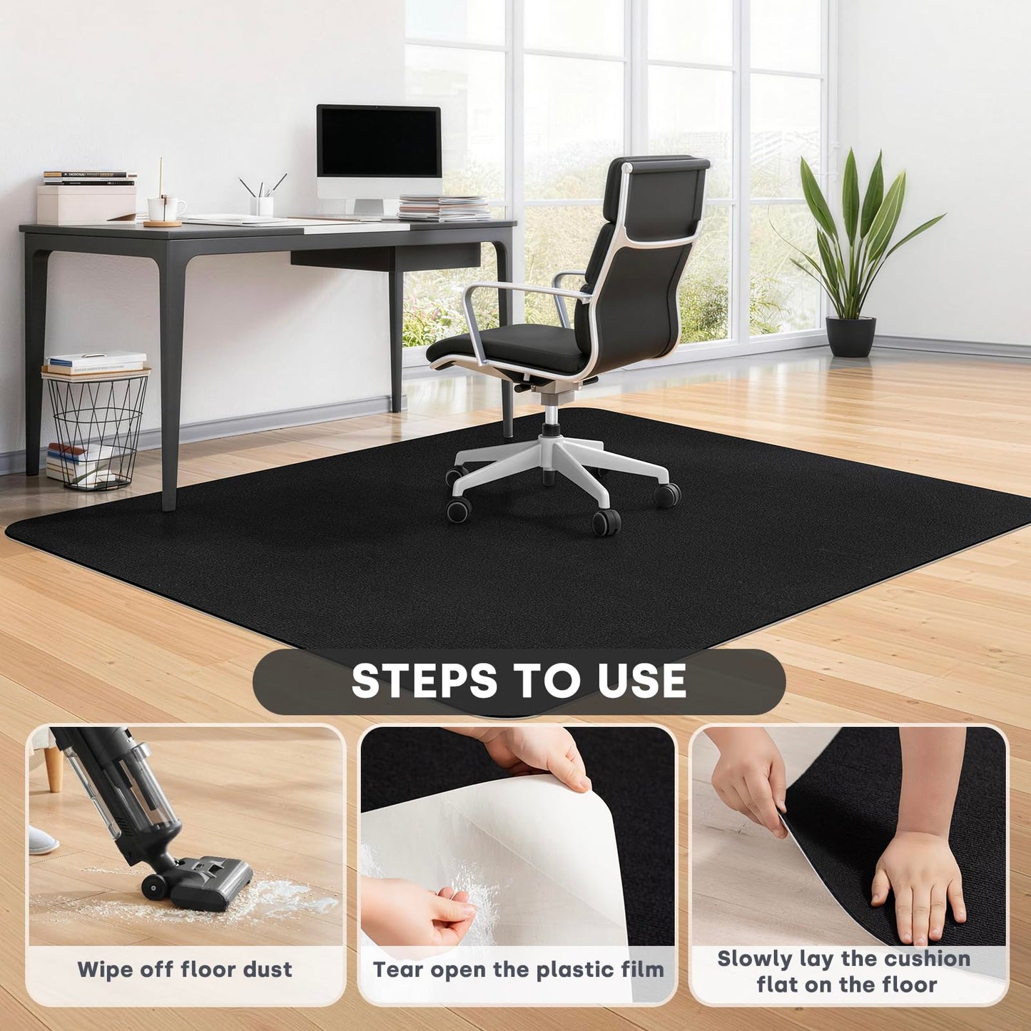 SHIEN Office & Gaming Chair Mat 100 X 140cm - PVC Carpet Floor Mat Non Slip, Desk Chair Floor Protector Rug Pad, Indoor Computer Chair Mat for Hardwood Floors & Home Office Use (Black, 100 * 140cm)