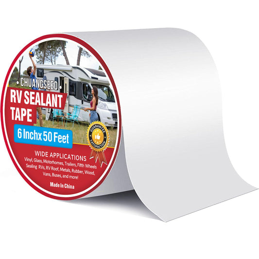 CHUANGSEED RV Roof Tape White, 6 Inch X 50 Feet, RV Sealant Tape, Roof Patch Repair Tape for Camper Roof Repair, Trailer Roof Sealant, Stop Camper Roof Leaks, UV-Resistant, Weatherproof