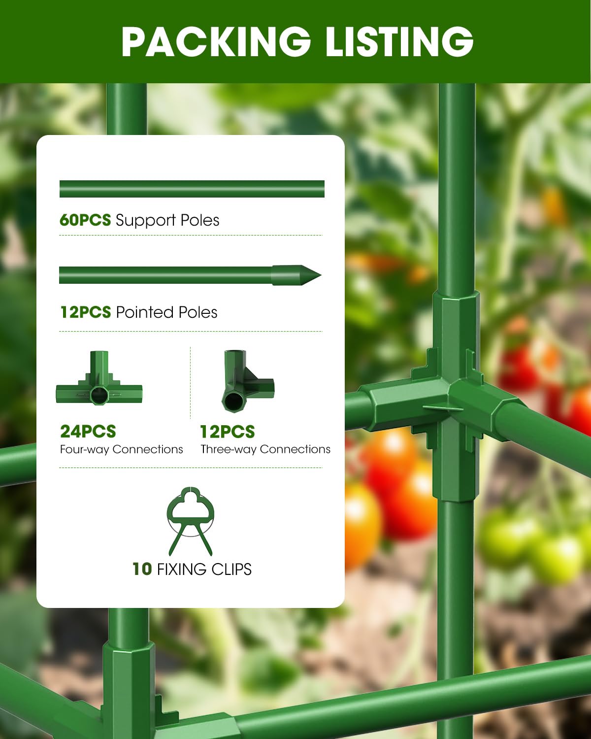 MYMULIKE Tomato Cage for Garden, 47.3 * 16.5 * 16.5in Extra Large Tomato Plant Support Stakes, 3 Pack Heavy Duty Garden Plant Trellis for Climbing Vegetables Flowers Fruits with 10 PCS Clips