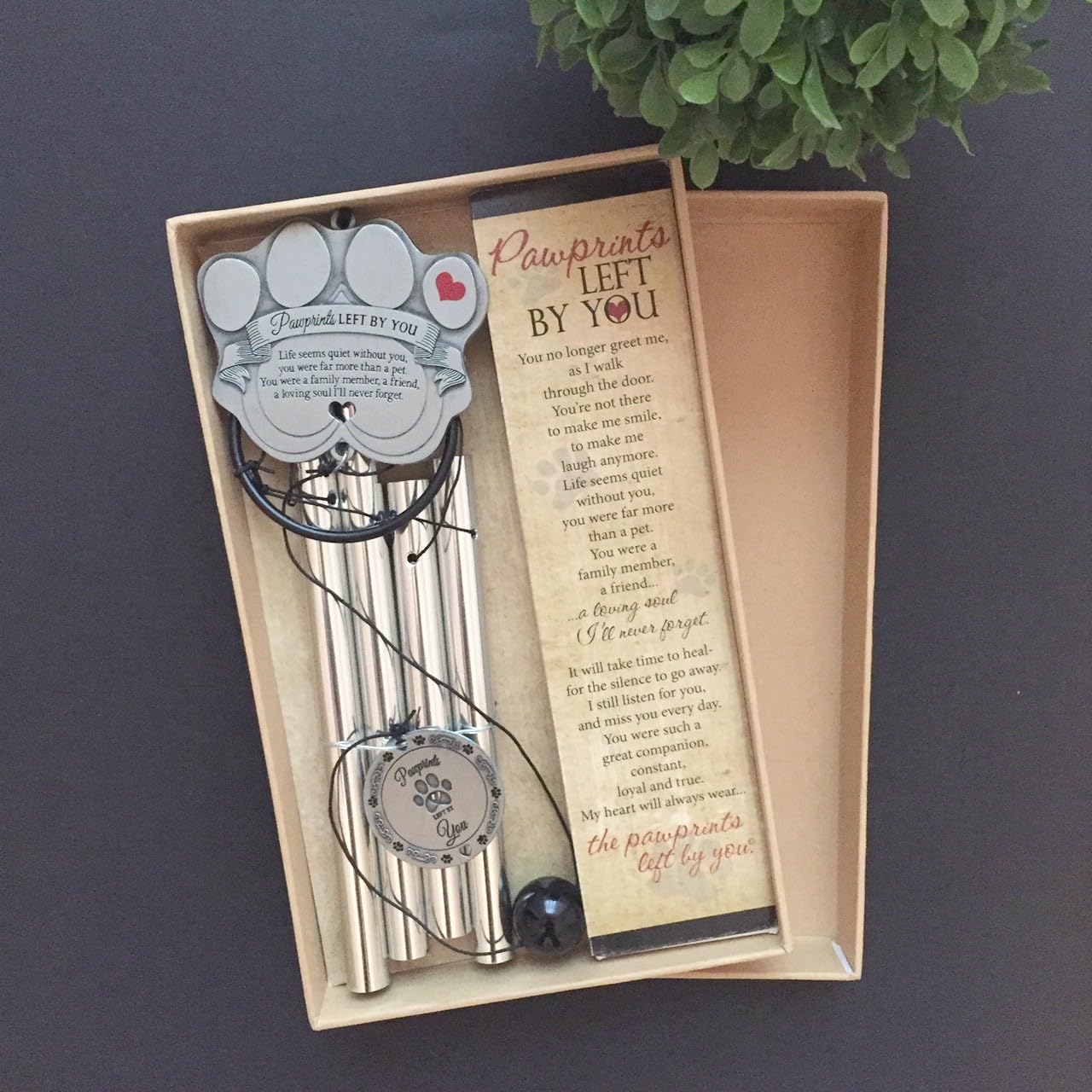 Pet Memorial Wind Chime - 12” Metal Casted Pawprint Wind Chime - A Beautiful Remembrance Gift For a Grieving Pet Owner- Includes “Pawprints Left By You” Poem Card.