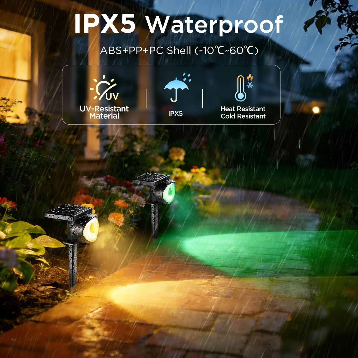 Quntis 6-Pack RGBCW Solar Spot Lights Outdoor, Upgrade Brighter Optical Lens,10 Color Changing Solar Landscape Spotlights,Waterproof Wall & Ground Solar Lights Outdoor for Garden Yard Path Wall