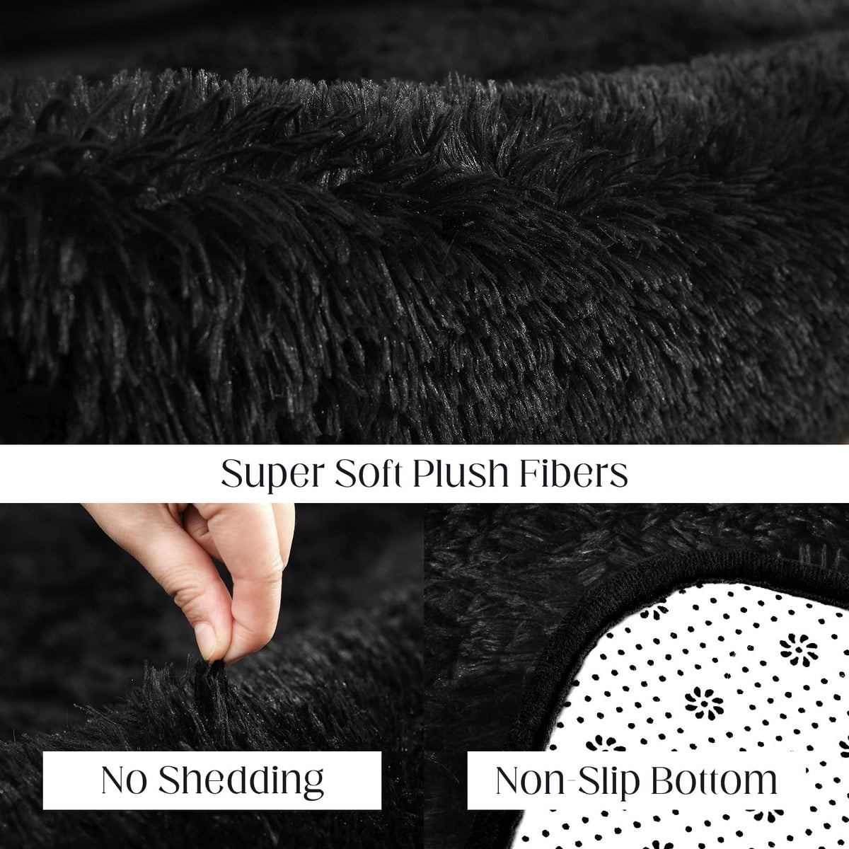 6x9 Large Area Rugs for Living Room Bedroom, Soft Fluffy Shaggy Rug, Indoor Washable Floor Carpet for Kids Girls and Boys, Dorms, Nursery Rooms, Home Decor Aesthetic, Solid Black