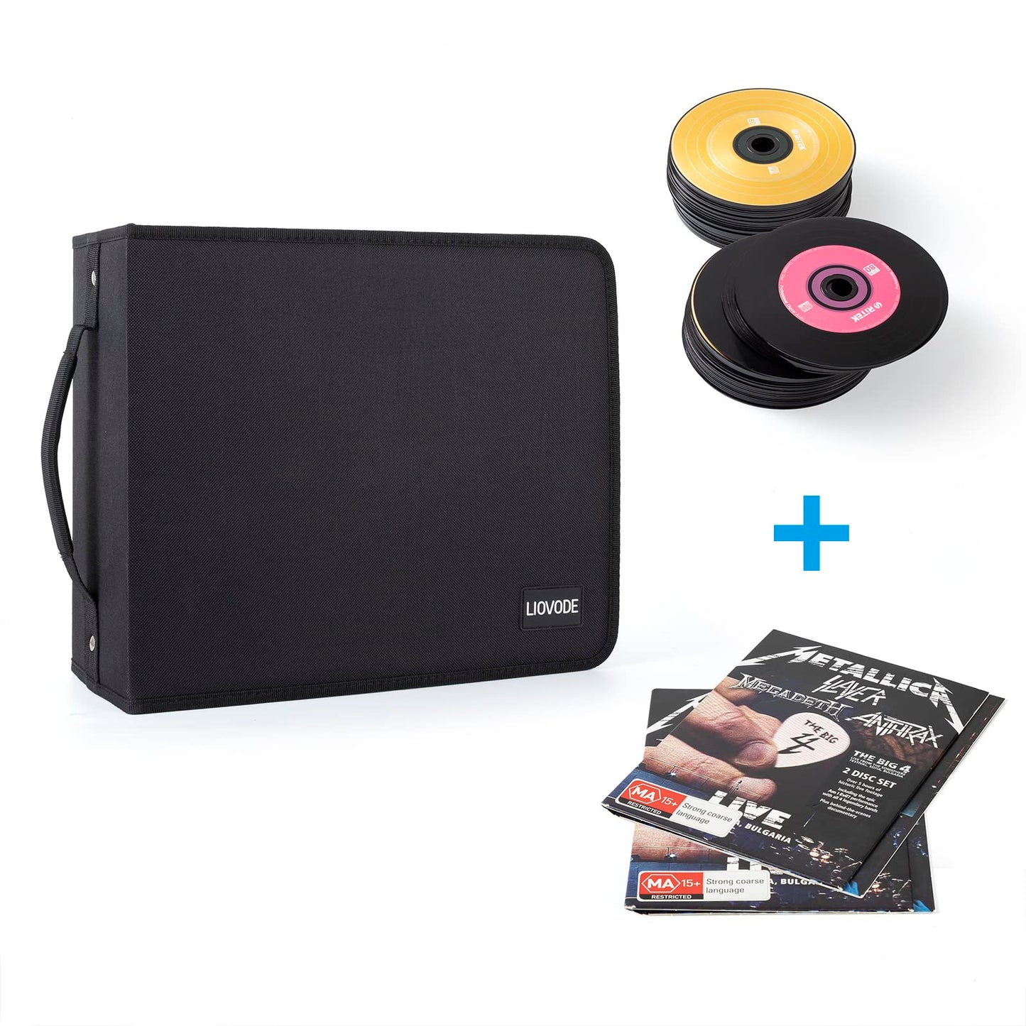 LIOVODE DVD Case 128 DVDs and 64 Booklets, CD Storage Case Holder with Booklet Inserts Binder Blu ray Media Organizer Black CD Wallet for Car (128 Capacity)