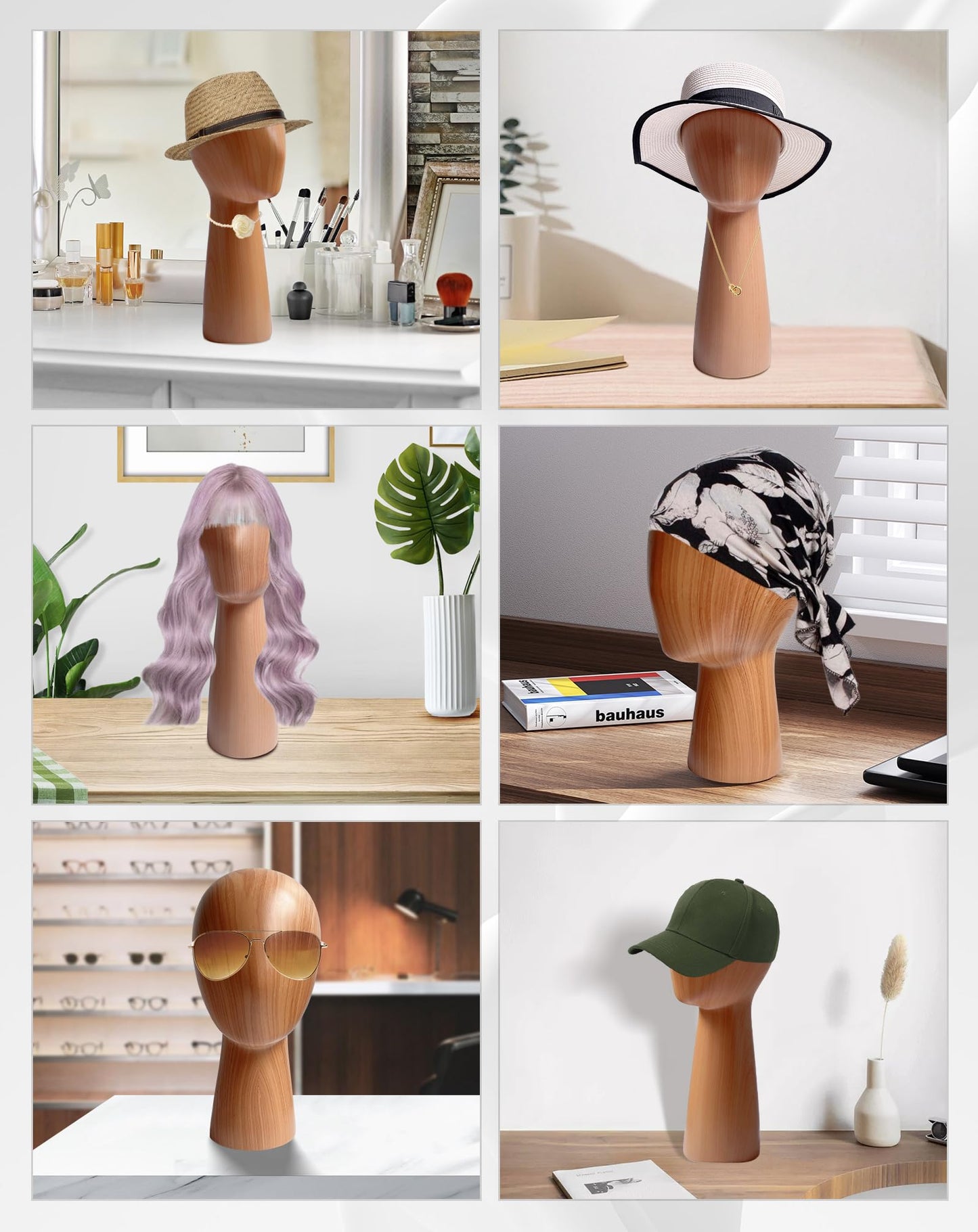 CHADWICK Mannequin Head Block, Hat and Wig Display Stand, Imitation Wooden Wig Head Stand, Abstract Dome Model Head, Manikin Head Hat Holder for Shop, Hair Salon, Home Decor, Durable GFRP Material