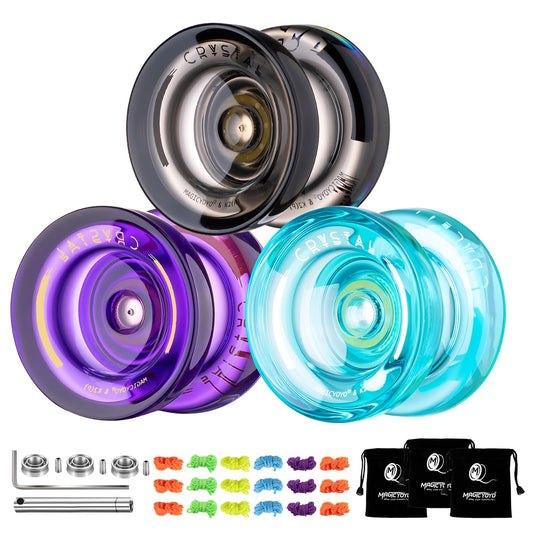 3 Pack of Yoyo K2 Crystal, Responsive Yoyos for Kids Beginner, Dual Function Yoyos with Replacement Unresponsive Yoyo Bearings for Advanced Player+Bearing Removal+18 Yoyo Strings+3 Bags