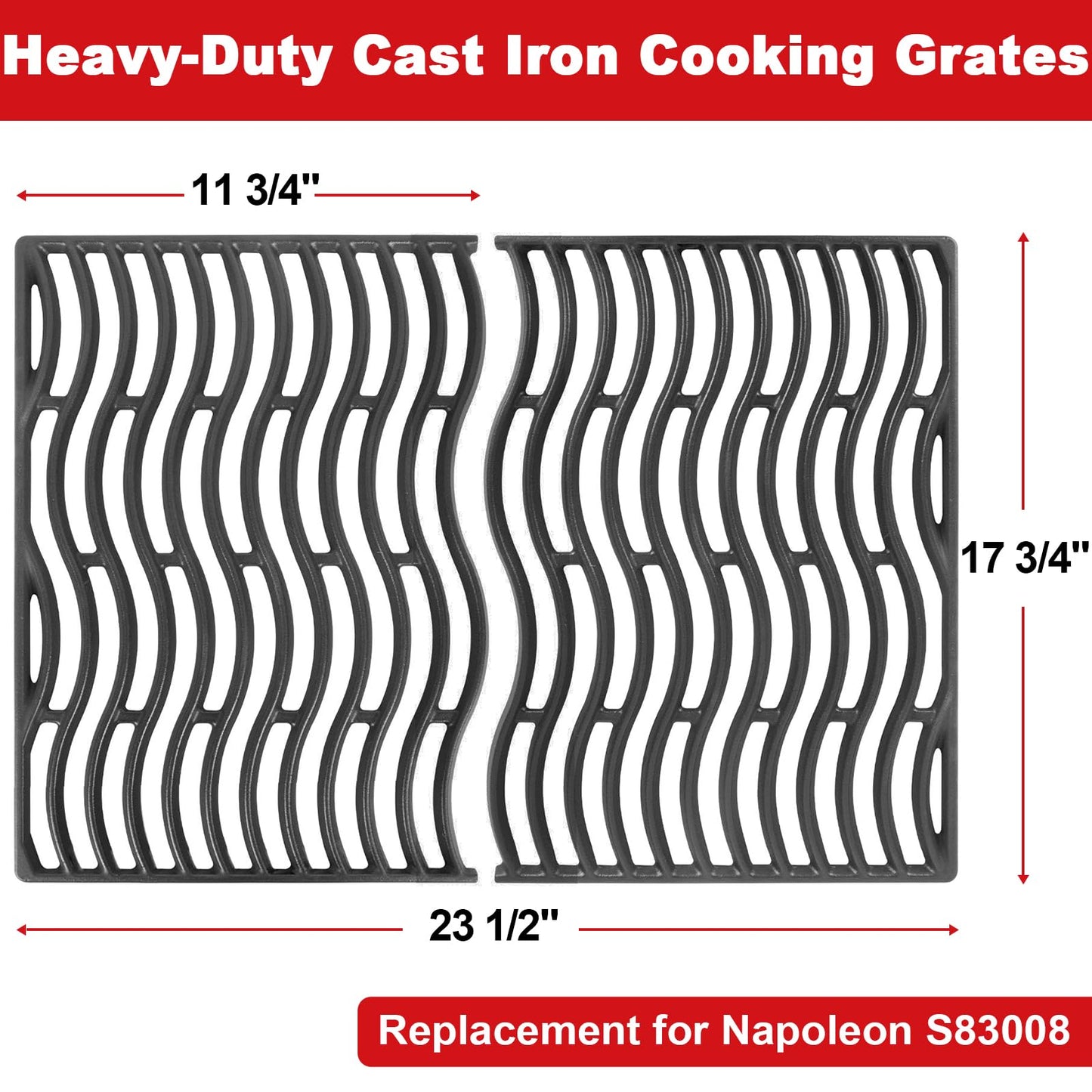 Cast Iron Cooking Grates for Napoleon Rogue 425 Series Grills, Heavy Duty Grill Grids Replacement Parts, BBQ Accessories for Napoleon S83008, 2 Pack