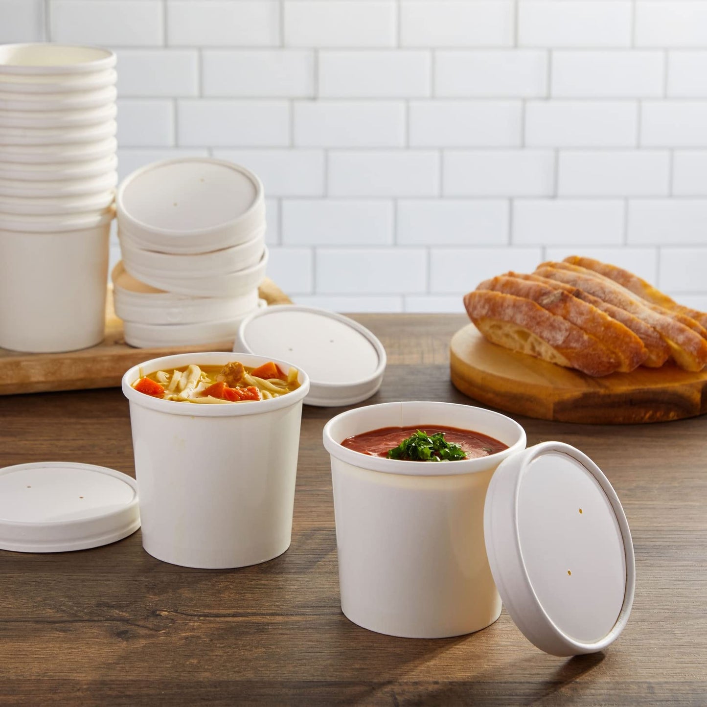 Juvale Kraft Paper Food Containers with Lids (50 Count) White, 12 Ounces