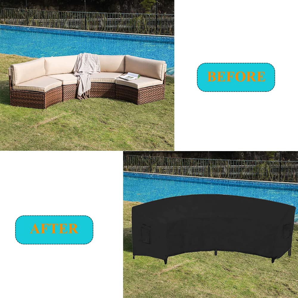 Patio Sectional Curved Sofa Protector Cover Skyour Waterproof Heavy Duty 420D Oxford Outdoor Sectional Curved Couch Sofa Covers Black (M: 120.08x38.98x35.83in)