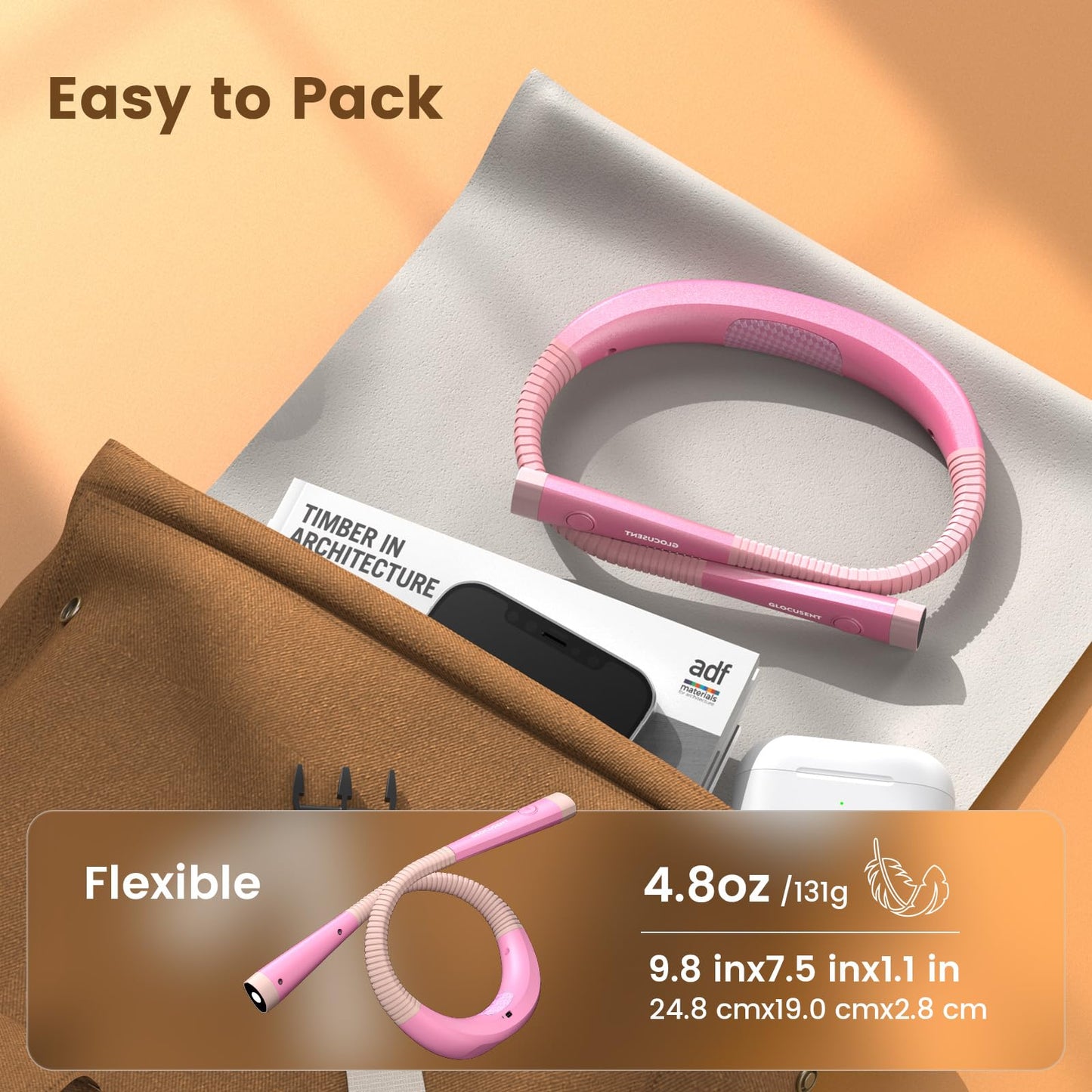Glocusent Book Light, 3 Color Temperatures Reading Light, Bendable Neck Light, 80 Hrs Lasting Rechargeable Book Light for Reading in Bed, Knitting, Camping, Repairing, Avid Reader Gift