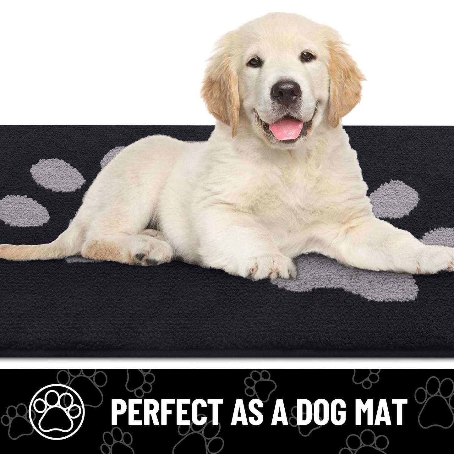 Arotive Indoor Door Mat, 24" x 59" Absorbent Dirt Resist Washable Front Back Door Mat, Non-Slip Low-Profile Dog Paws Entrance Doormat, Durable Inside Floor Mats for Entryway, Black