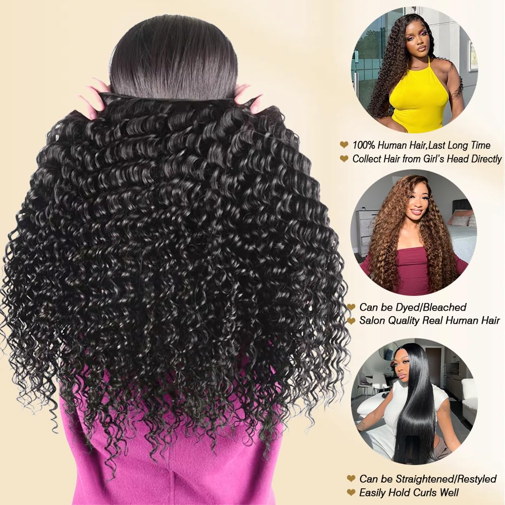 12A Human Hair Deep Wave Bundles(16 18 20 22 Inch)100% Unprocessed Brazilian Deep Wave Human Hair Bundles Wet and Wavy Bundles Hair Extension Sew In for Black Women Natural Color