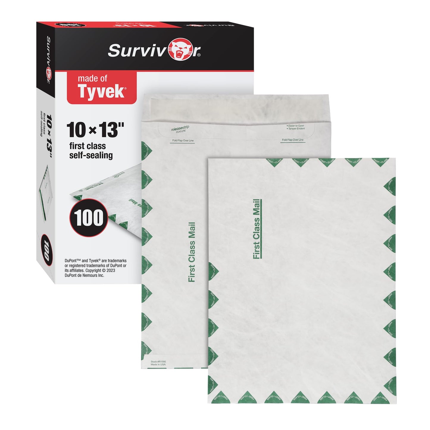 Quality Park Tyvek Open End First-Class 10 X 13 Inch White Envelopes 100 Count (R1590)