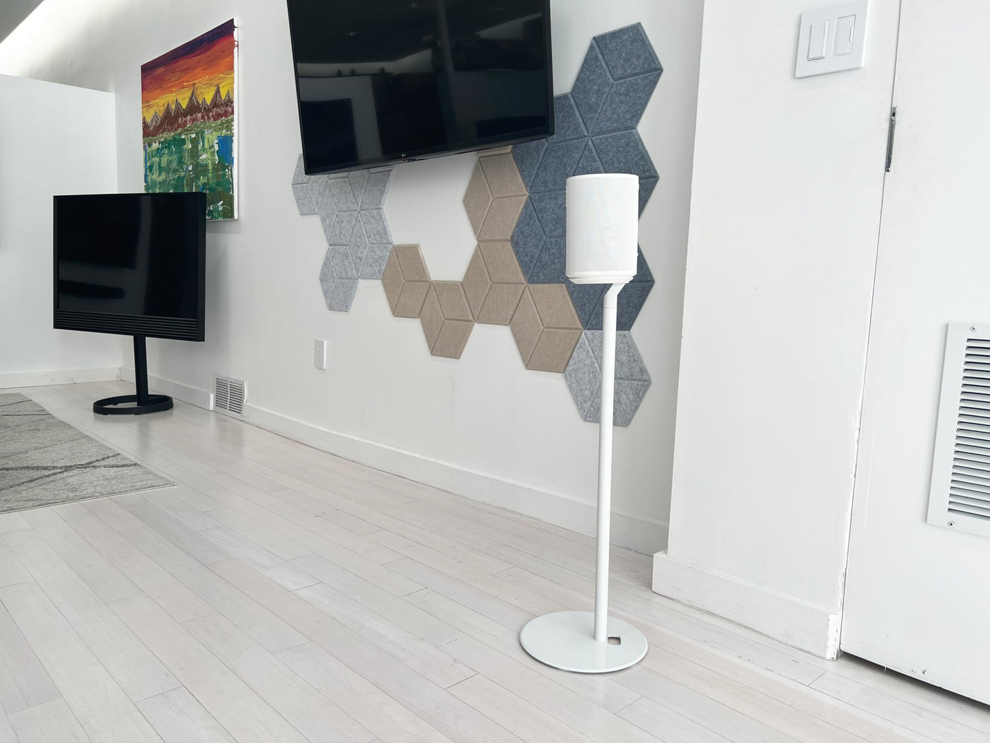 ynVISION.DESIGN Fixed Height Floor Stands Compatible with Sonos Era 100, Era 300 Speakers - Surround Sound Speaker Stands with Built-In Cable Management, Sleek and Secure, 28.2 inches tall, Pair White