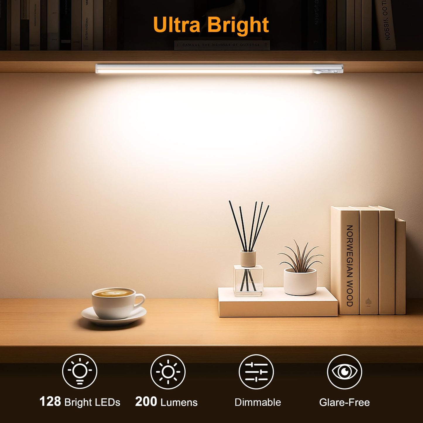 Gritin 14.7inch Under Cabinet Lighting Rechargeable 2 Pack-3 Color Temps&5 Level Brightness,Super Bright,4 Modes,Motion Sensor,Long Lasting-Easy Installation Wireless Magneti Closet Lights-Silver