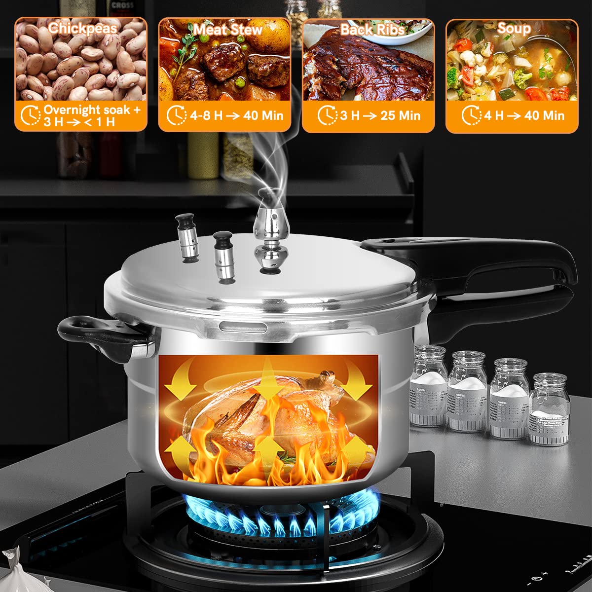 BreeRainz 5.3 Qt Stovetop Pressure Cooker & Canner, 10 PSI Induction Compatible Aluminum Pressure Canning Pot, Fast Cooking 70% Faster, Safe Triple Valve System, for Home & Small Kitchens