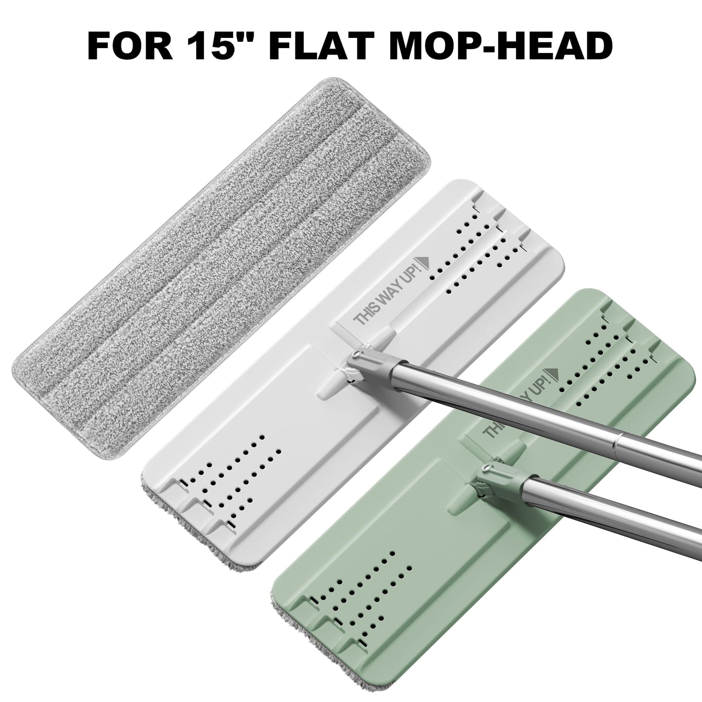 JOYMOOP Flat Mop Pads, Microfiber Mop Cleaning Pads, Washable Pads, Pads Replacement for Flat Mop or Mop Bucket Set, Pack of 4 Refills 15inch - Grey and Stripe