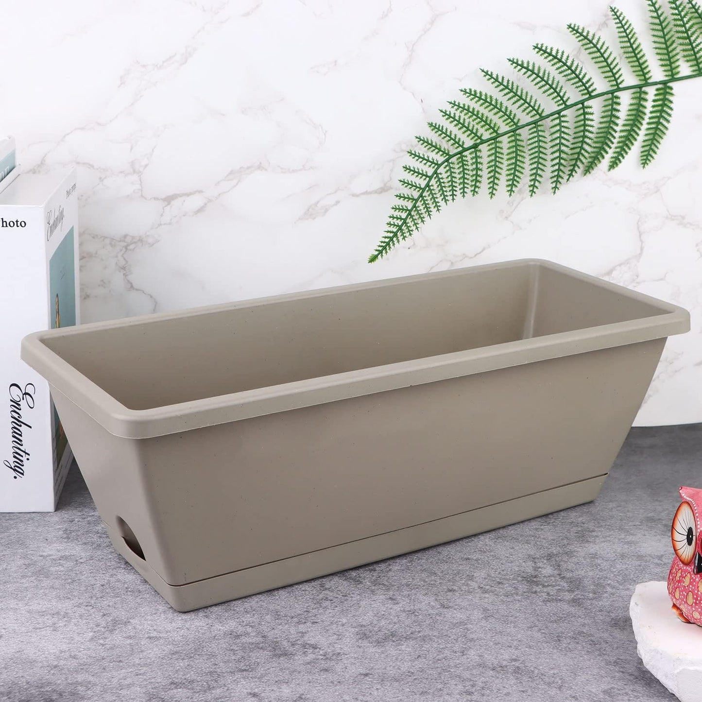 Haiabei 8Pcs Flower Window Box Planter Rectangle Plant Pot Planter 17 Inch Herb Planters with Tray Herb Pots for Indoor Plants Large Flower Boxes for Bay Window,Kitchen Windowsill,Coffee Table,Grey