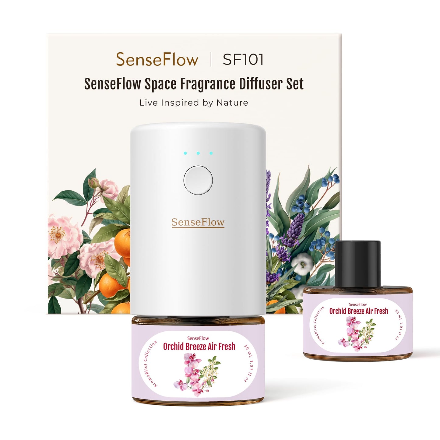 Senseflow Plug-in Air Freshener for Home, Waterless Essential Oil Diffuser for Bedroom and Bathroom, Non-Toxic Formula for Pets and Nursery, 120 Days Runtime, Refillable Orchid Breeze Air Fresh(Pink