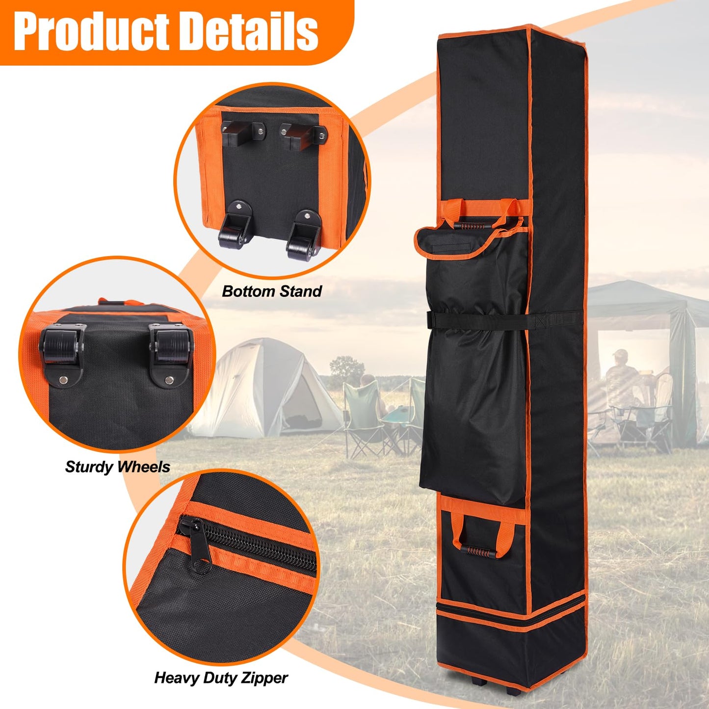 ChimimeDecor 10x10x62in Canopy Bag Replacement, 800D Waterproof Oxford Carrying Bag, for 10x10 Pop Up Tent with Roller Wheels/Handle/Buckle Strap/Pocket for Easy Carrying, Black