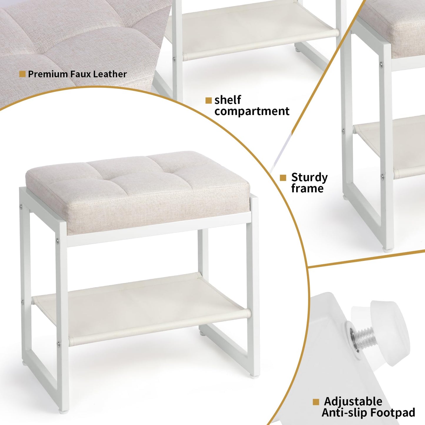 Vanity Stool, Makeup Vanity Chair for Vanity, Ottoman Seat for Bedroom Makeup Living Room,Foot Stool Foot Rest, (Beige&White)