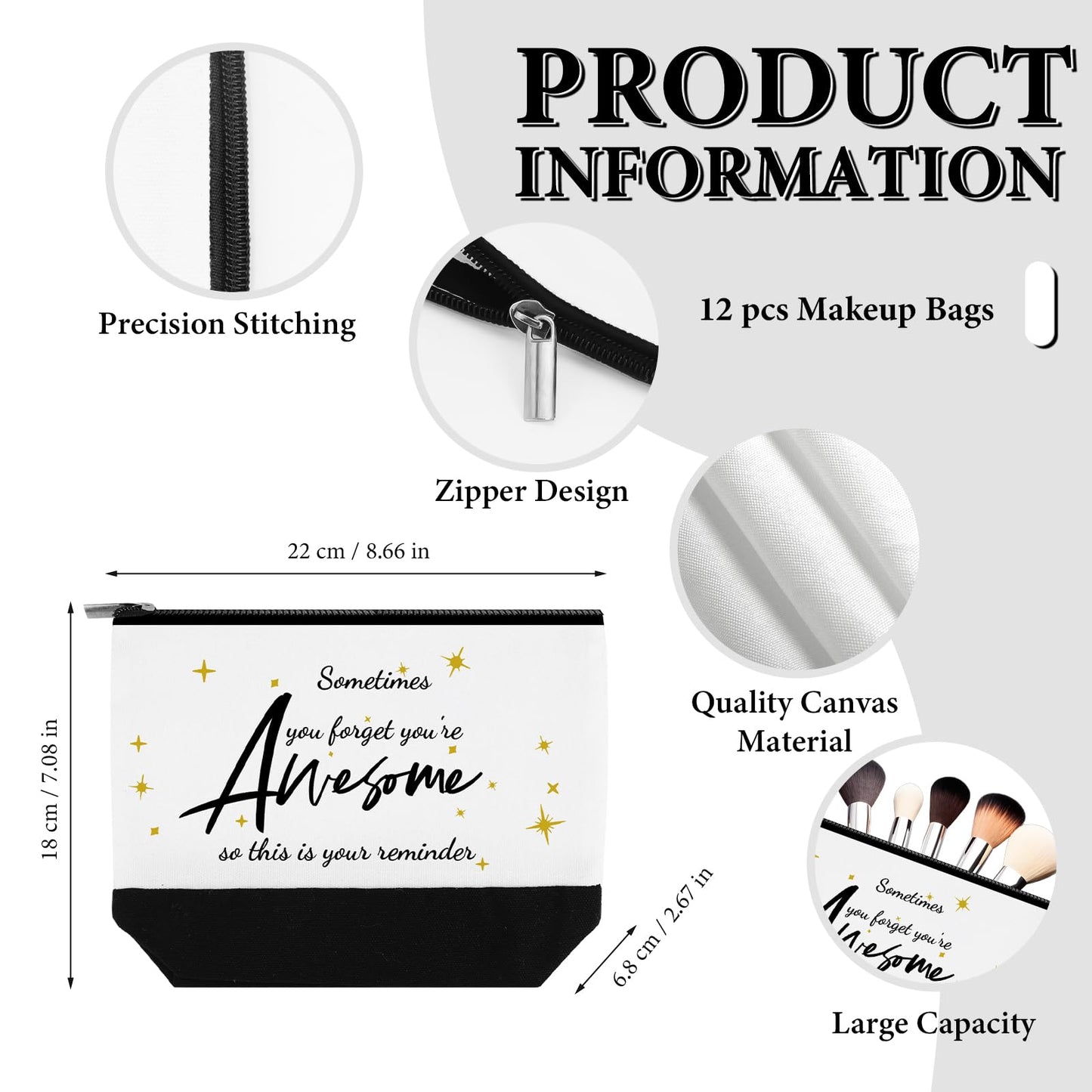 24 Pcs Appreciation Gifts Bag Bulk for Women Large Canvas Tote Bag and Makeup Bags Inspired Employee Gifts for Team Coworker Nurse Teacher