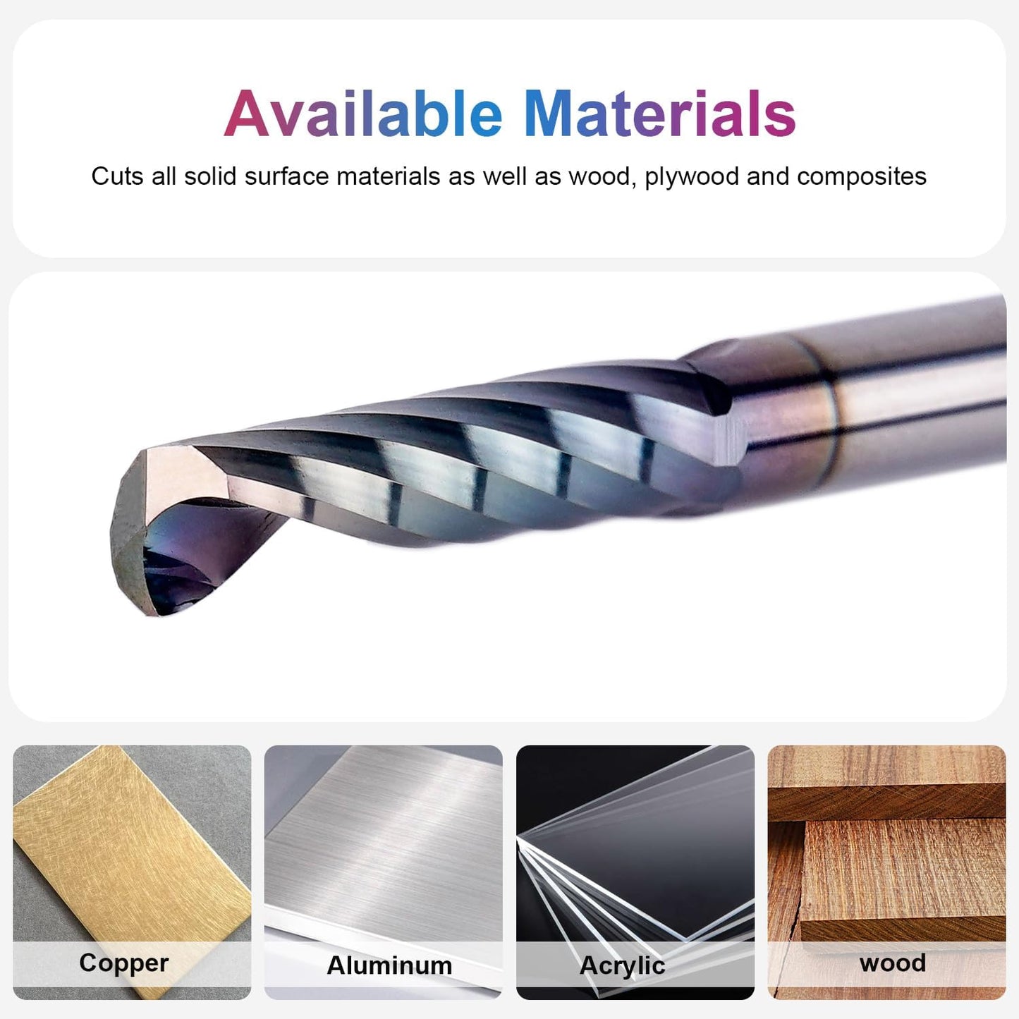 SpeTool 5PCS O Flute TAC Coated Spiral CNC Router Bit 1/4 Inch Shank 1 Inch Cutting Length, Single Flute End Mill for Acrylic Aluminum Wood Cut