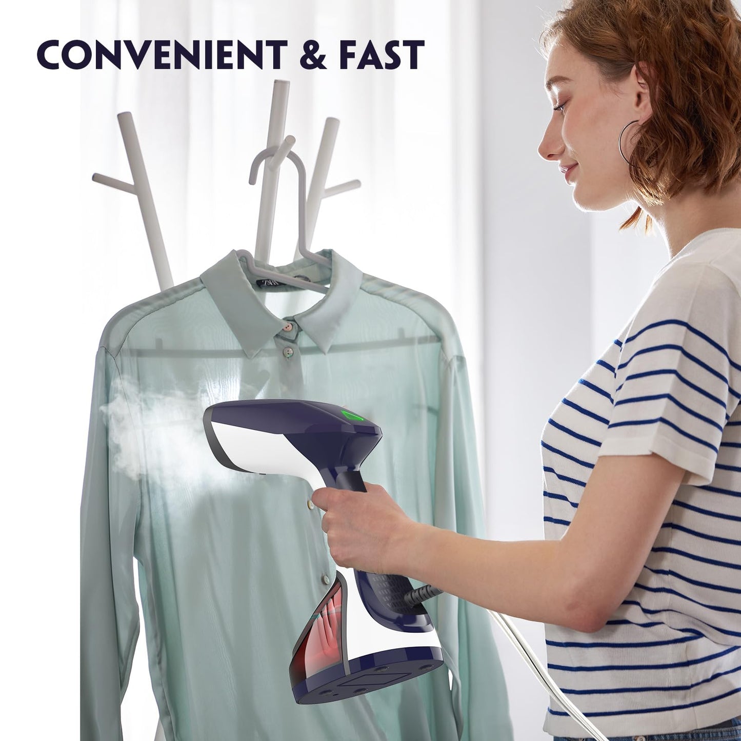 URPOWER Steamer for Clothes 300ML Clothes Steamer Handheld 15-Second Fast Heat-up 1500w Stainless Steel Plate Travel Steamer Portable Garment Steamer 2 in 1 Steamer & Iron Detachable Water Tank 120V